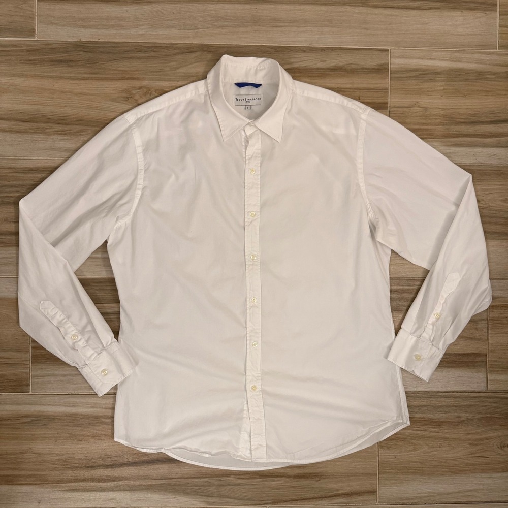 Teddy Stratford NYC White Cotton Hidden Zip Front Button Down Shirt Size 6